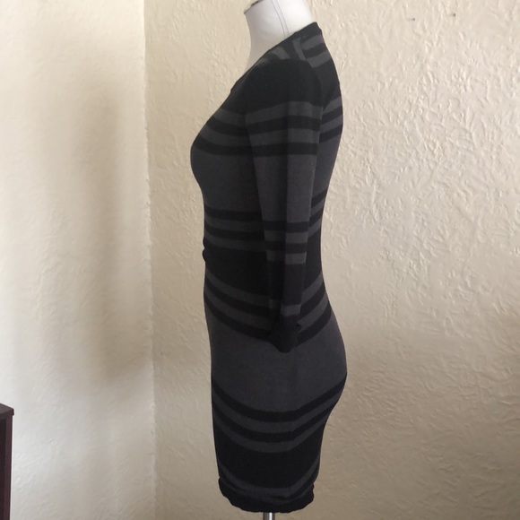 French Connection Black Dark Gray Stripe Tunic Sweater 0 - Picture 3 of 7